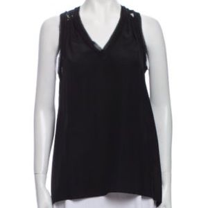 Rebecca Taylor black silk and lace racer back tank